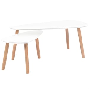 vidaXL 2 Piece MDF Solid Pinewood Coffee Table in White