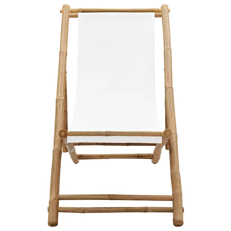 vidaXL Bamboo Medium Collapsible Folding Sun Lounger in White