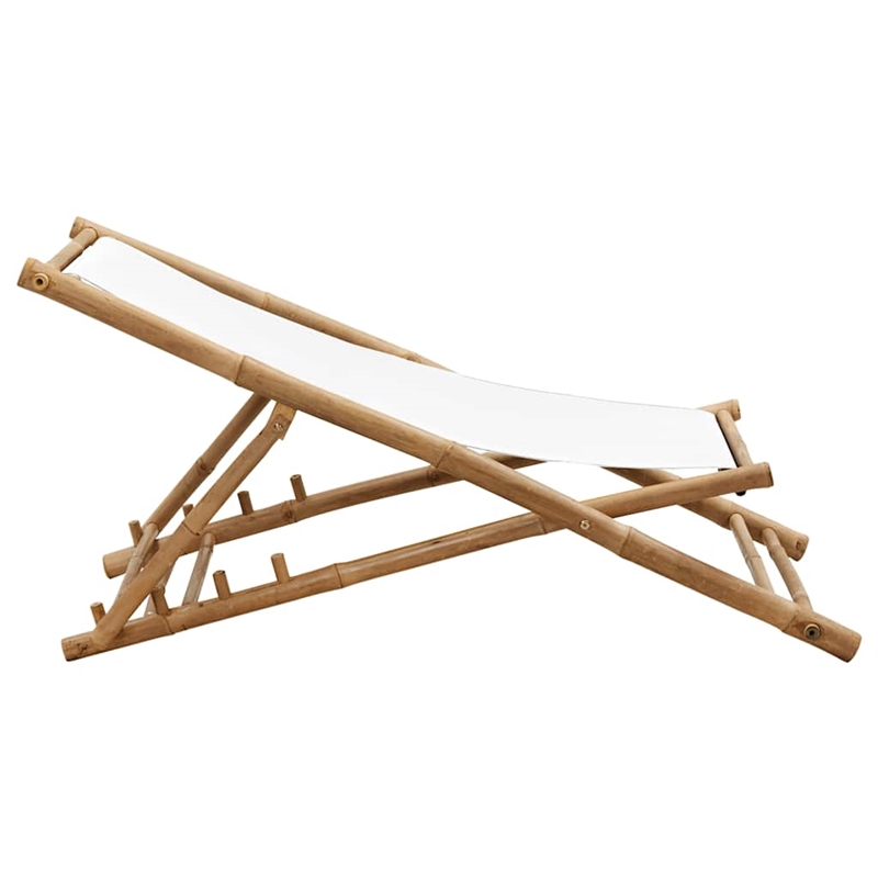 vidaXL Bamboo Medium Collapsible Folding Sun Lounger in White