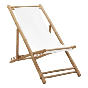 vidaXL Bamboo Medium Collapsible Folding Sun Lounger in White