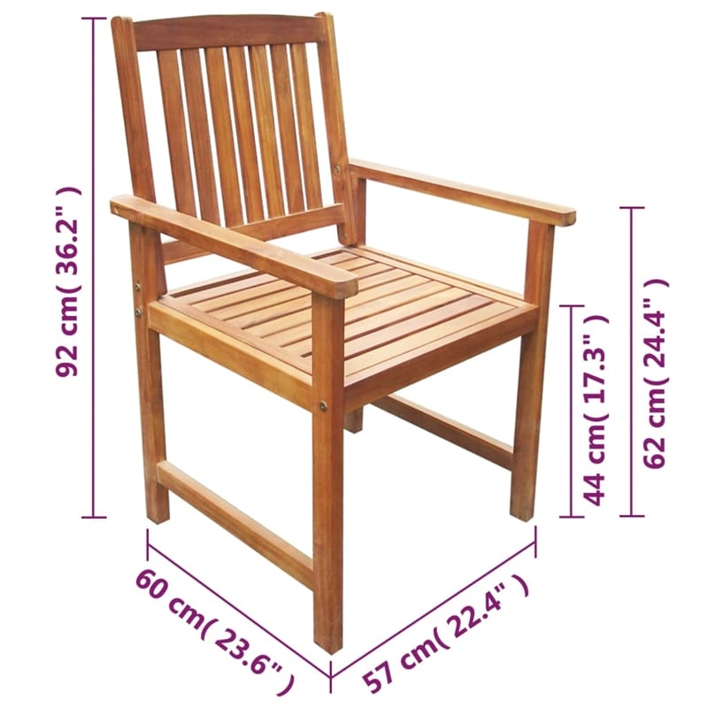 vidaXL Durable Solid Acacia Wood Standard Chairs in Brown (Set of 2)