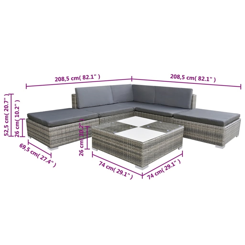vidaXL Modular PE Rattan Garden Furniture Set in Grey