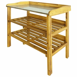 vidaXL Solid Acacia Wood With Zinc Liner Potting Bench in Natural