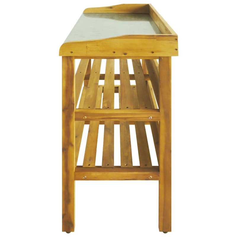 vidaXL Solid Acacia Wood With Zinc Liner Potting Bench in Natural