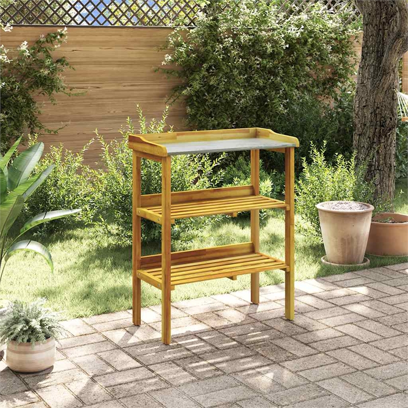 vidaXL Solid Acacia Wood With Zinc Liner Potting Bench in Natural