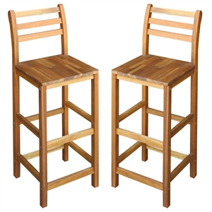 vidaXL Solid Acacia Wood Large Bar Chair Wood in Natural (Set of 2)