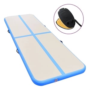 vidaXL 315&quotx39.4&quotx3.9&quot Inflatable Gymnastics Mat with PVC Pump in Blue