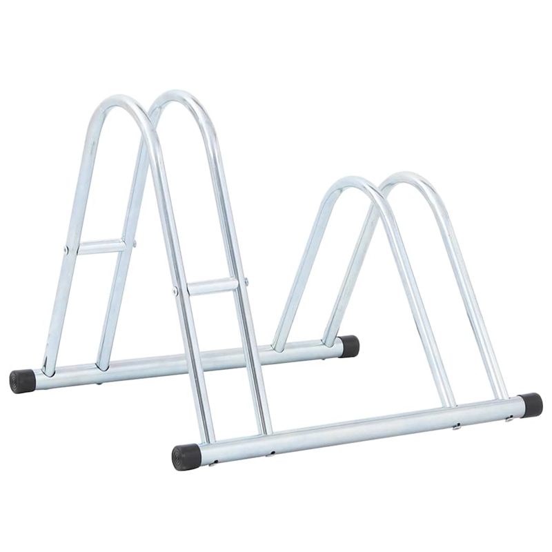 vidaXL 2 Bikes Floor Freestanding Galvanized Steel Bicycle Stand in Silver