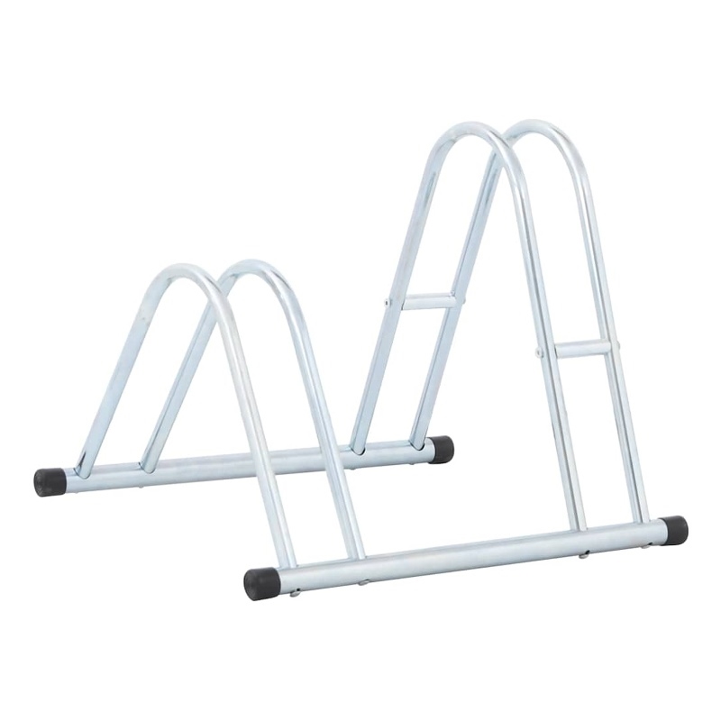 vidaXL 2 Bikes Floor Freestanding Galvanized Steel Bicycle Stand in Silver