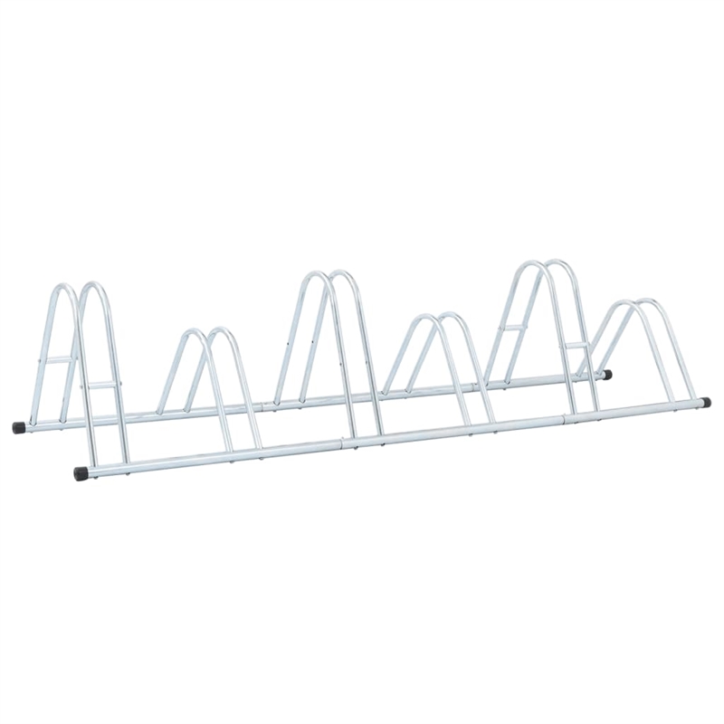 vidaXL 6 Bikes Floor Freestanding Galvanized Steel Bicycle Stand in Silver