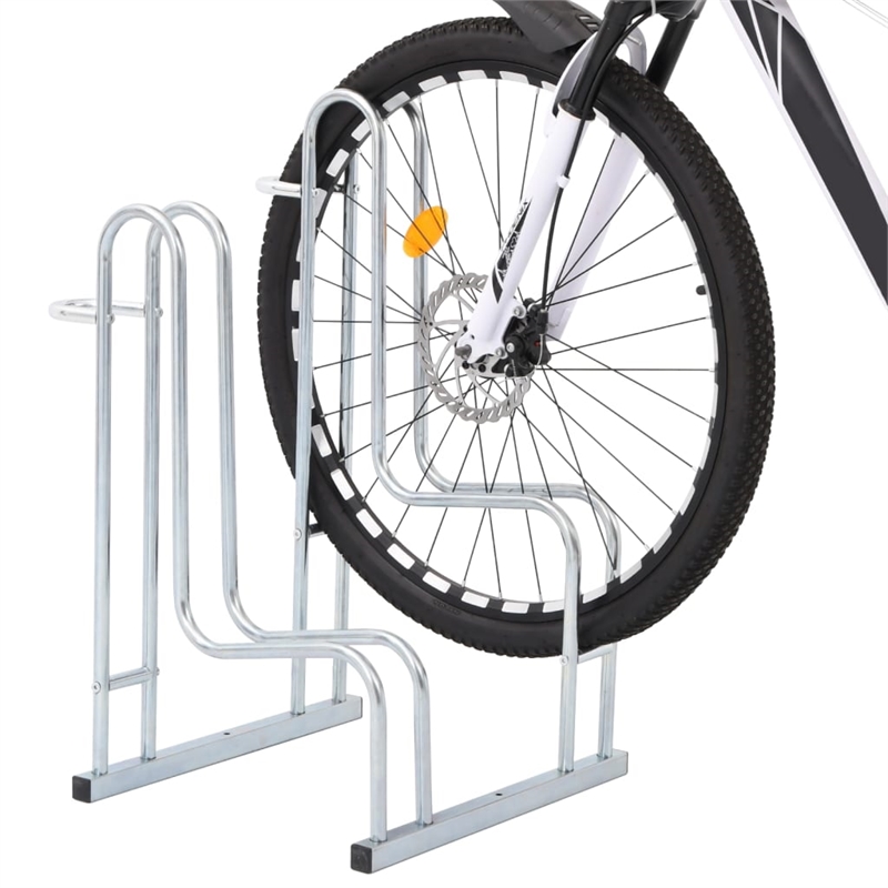 vidaXL 2 Bikes Floor Freestanding Galvanized Steel Bicycle Stand in Silver