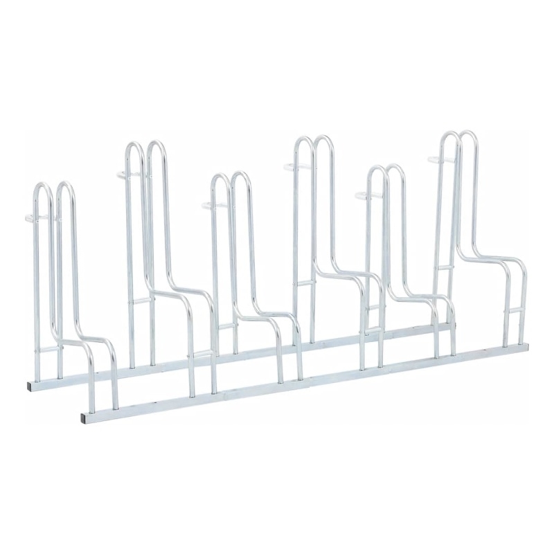 vidaXL 6 Bikes Floor Freestanding Galvanized Steel Bicycle Stand in Silver