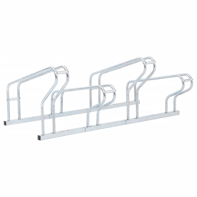 vidaXL 4 Bikes Floor Freestanding Galvanized Steel Bicycle Stand in Silver