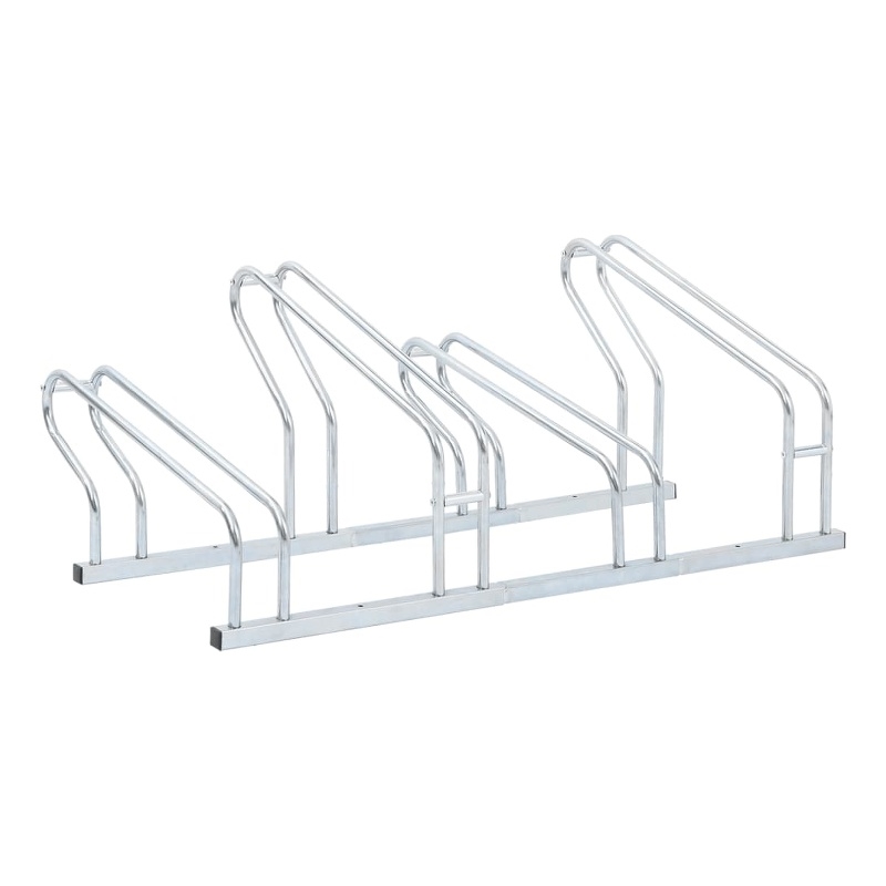 vidaXL 4 Bikes Floor Freestanding Galvanized Steel Bicycle Stand in Silver