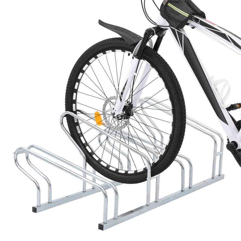 vidaXL 4 Bikes Floor Freestanding Galvanized Steel Bicycle Stand in Silver
