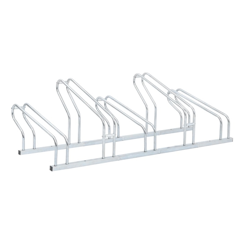 vidaXL 5 Bikes Floor Freestanding Galvanized Steel Bicycle Stand in Silver