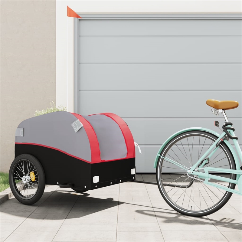 vidaXL 99.2 lb Iron Bike Trailer in Black and Red