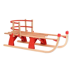 vidaXL 46.9&quot Wood Folding Snow Sledge with Backrest in Red