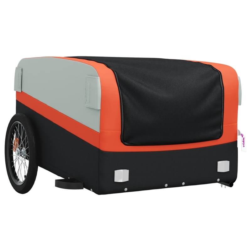 vidaXL 99.2 lb Iron Bike Trailer in Black and Orange
