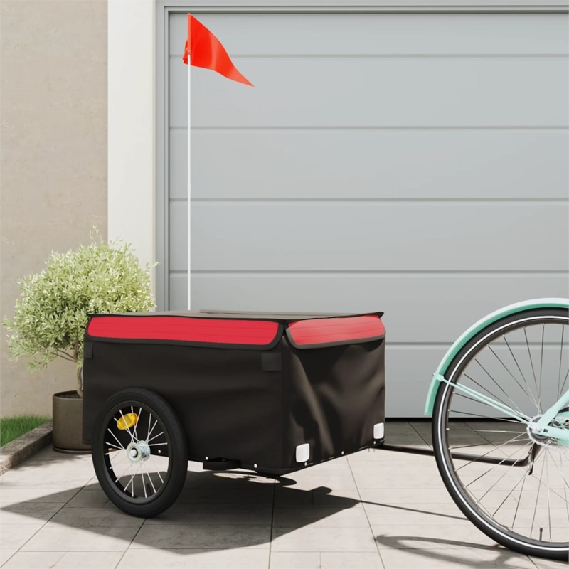 vidaXL 99.2 lb Iron Bike Trailer in Black and Red