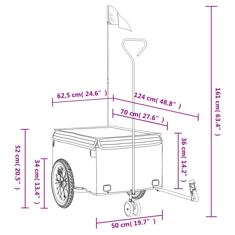 vidaXL 99.2 lb Iron Bike Trailer in Black and Gray