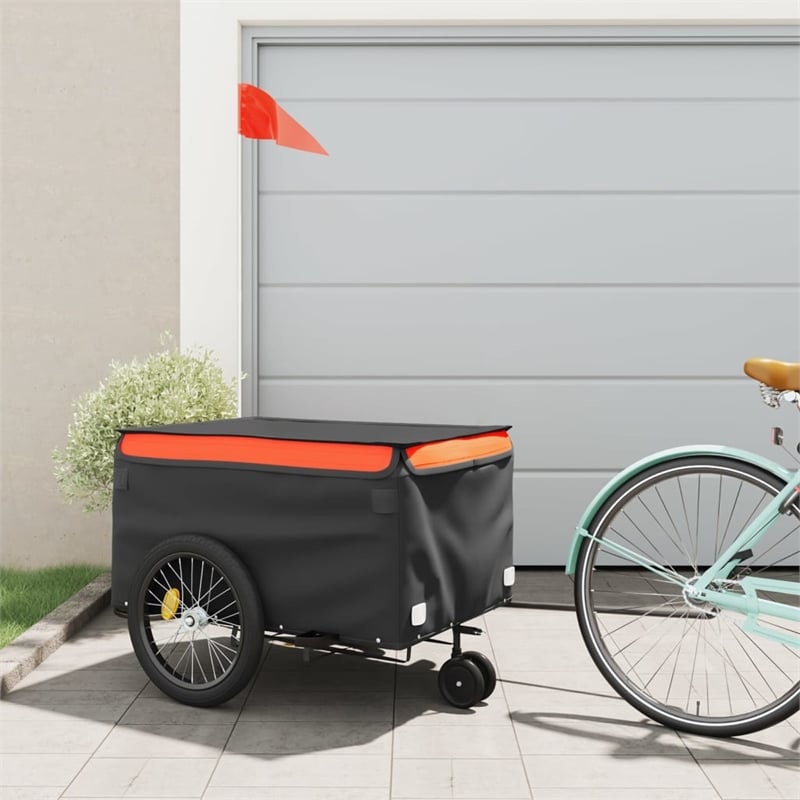 vidaXL 99.2 lb Iron Bike Trailer in Black and Orange