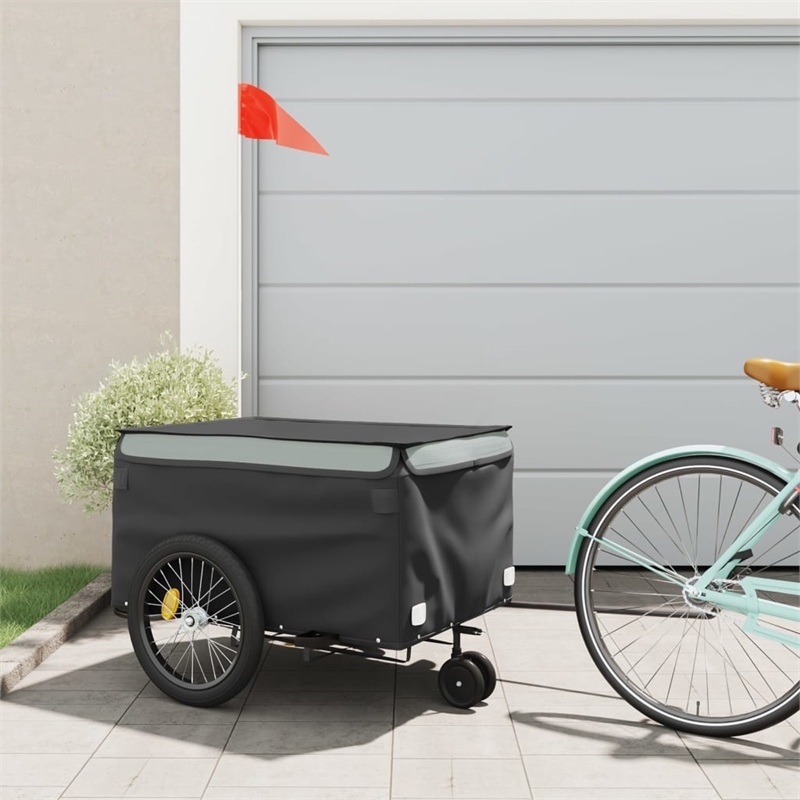 vidaXL 99.2 lb Iron Bike Trailer in Black and Gray