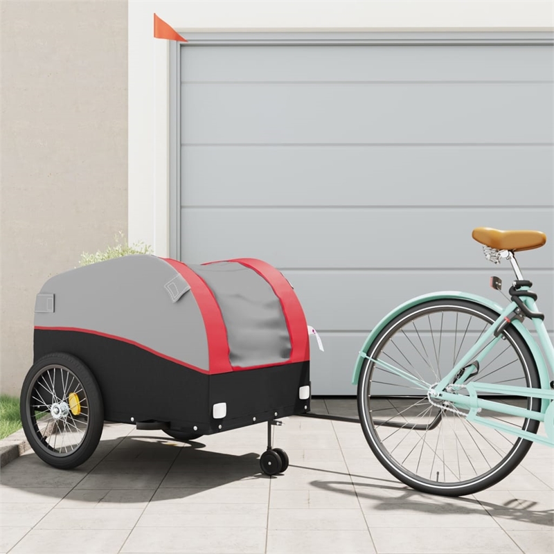 vidaXL 99.2 lb Iron Bike Trailer in Black and Red