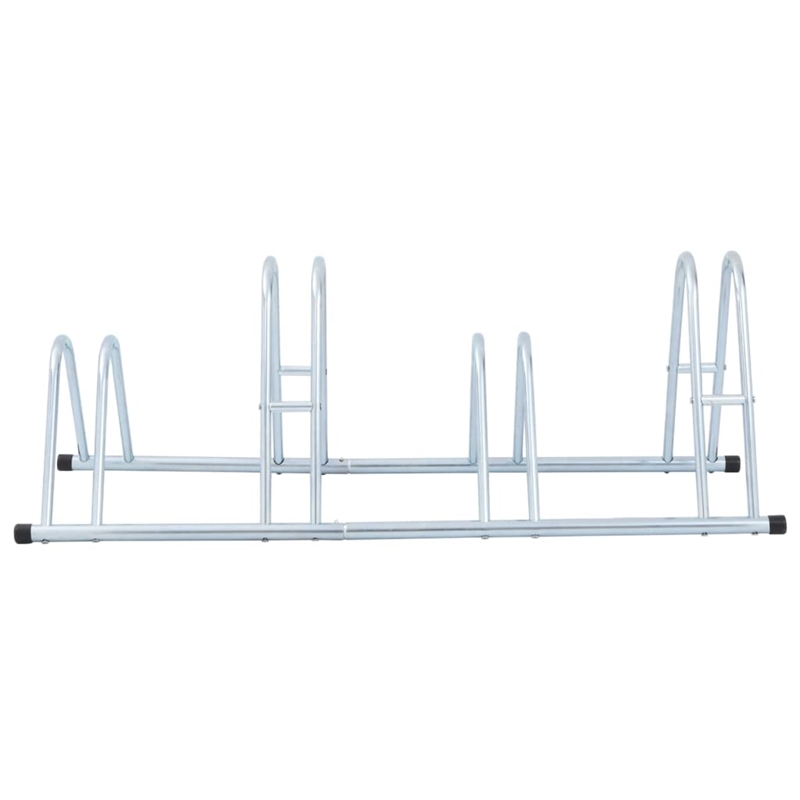 vidaXL 4 Bikes Floor Freestanding Galvanized Steel Bicycle Stand in Silver