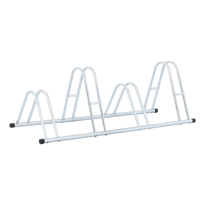 vidaXL 4 Bikes Floor Freestanding Galvanized Steel Bicycle Stand in Silver
