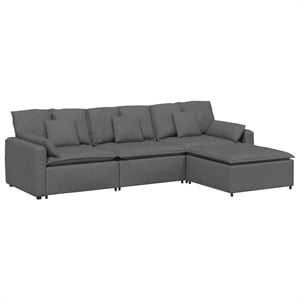 vidaXL Modular Sofa with Footstool and Cushions in Dark Gray