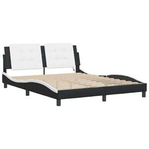 vidaXL Engineered Wood Faux Leather Queen Bed Frame in Black and White