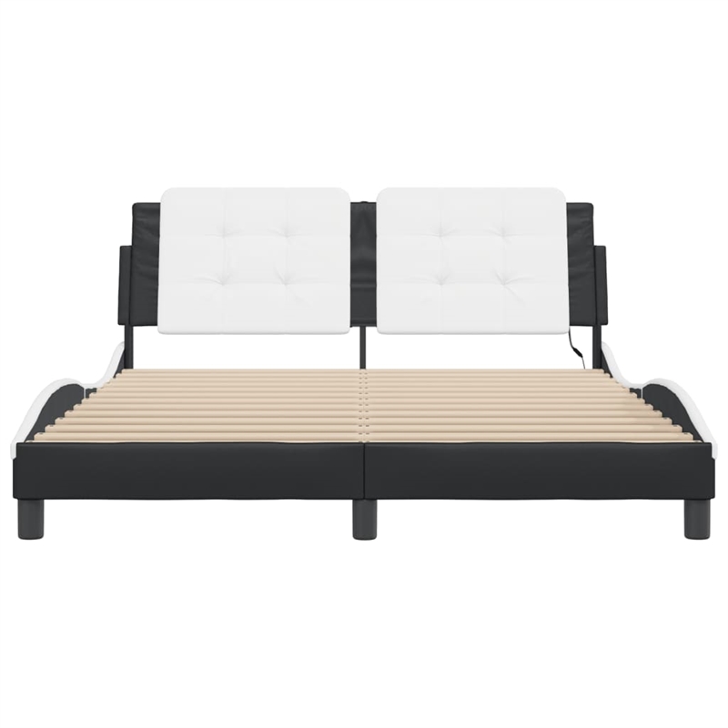 vidaXL Engineered Wood Faux Leather Queen Bed Frame in Black and White