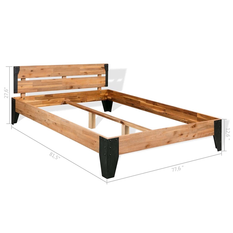 vidaXL 76x80 Solid Acacia wood and Steel Bed Frame in Brown and Black