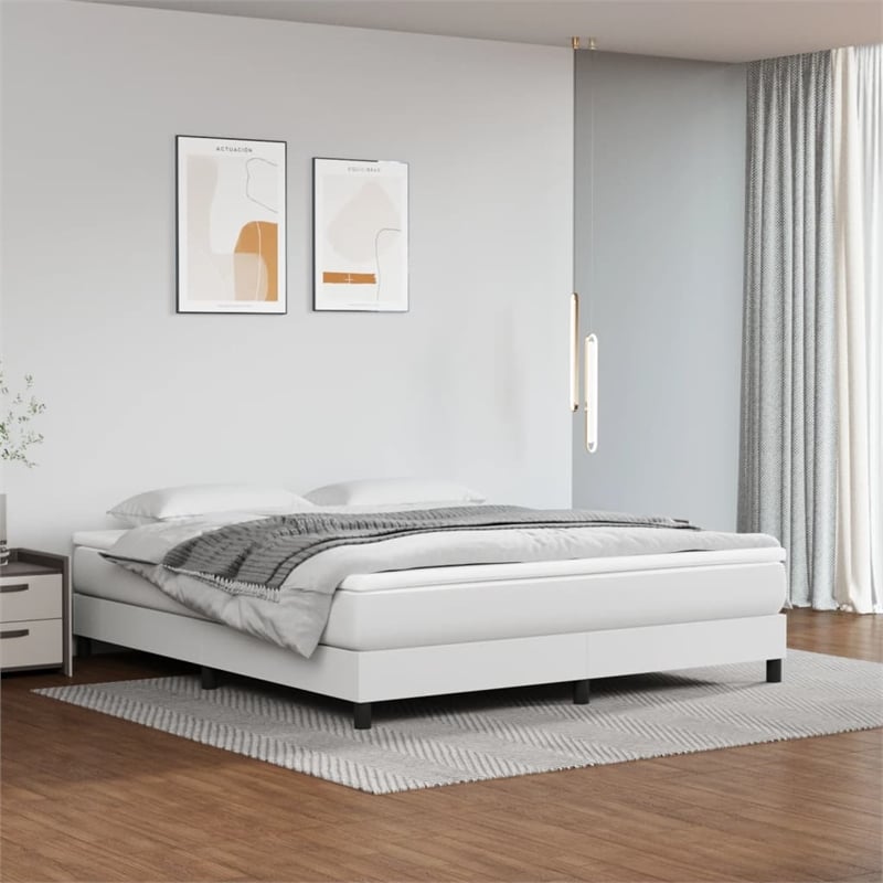 vidaXL King Durable Faux Leather Bed Frame in White