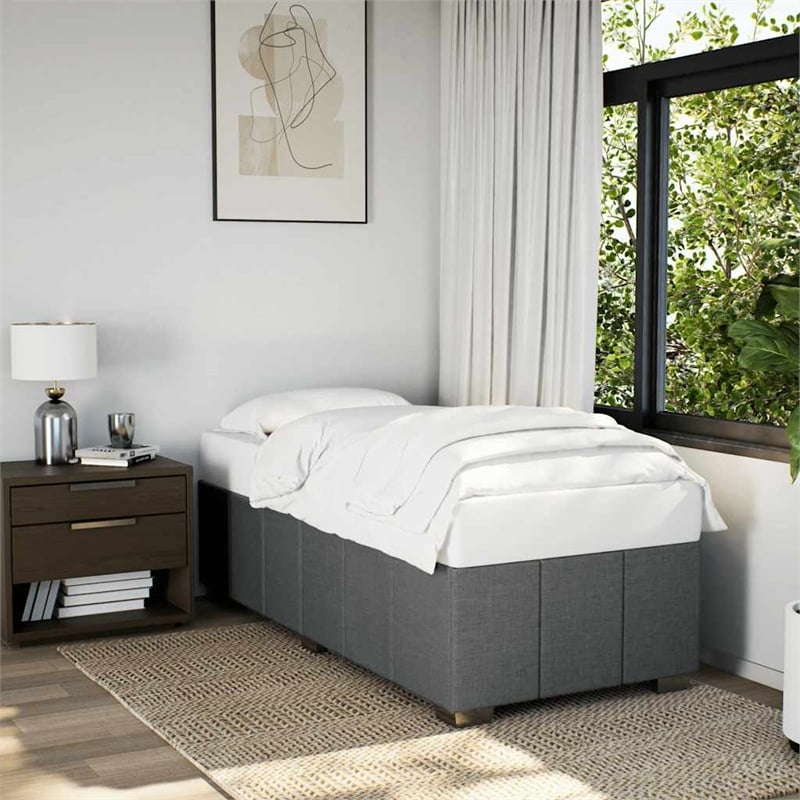 vidaXL Engineered Wood Twin Bed Frame in Dark Gray Fabric