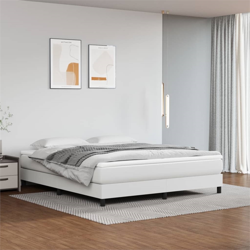 vidaXL California King Faux Leather and Engineered Wood Bed Frame in White