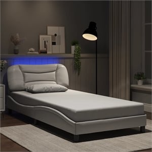 vidaXL Hvar 39.4&quotx74.8&quot Bed Frame with LED without Mattress in White