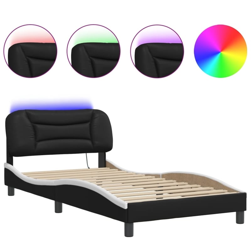 vidaXL Rectangular Faux Leather Twin XL Bed Frame in Black and White