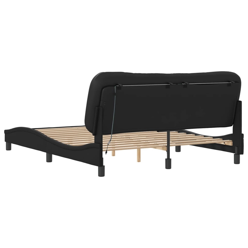 vidaXL Engineered Wood Faux Leather Queen Bed Frame in Black
