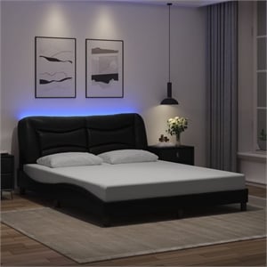 vidaXL Engineered Wood Faux Leather Queen Bed Frame in Black