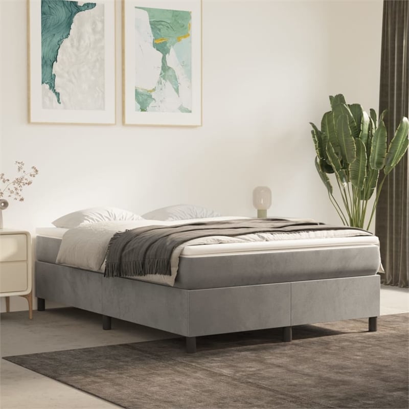 vidaXL Queen Velvet Bed Frame in Light Grey