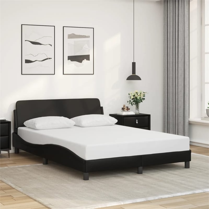 vidaXL Full XL/Double Faux Leather Plywood Bed Frame in Black