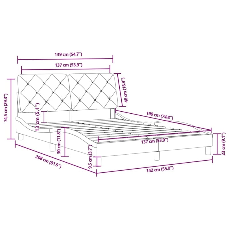 vidaXL Velvet Full Bed Frame in Light Grey
