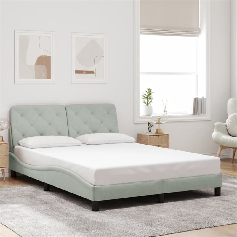 vidaXL Velvet Full Bed Frame in Light Grey