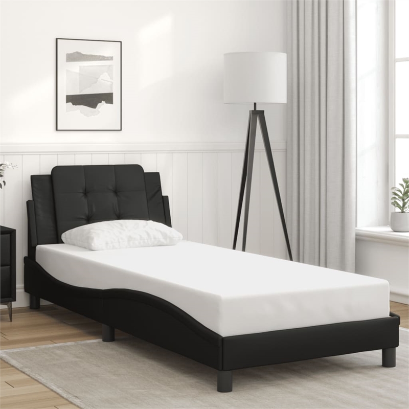 vidaXL Rectangular Faux leather Twin Bed Frame in Black