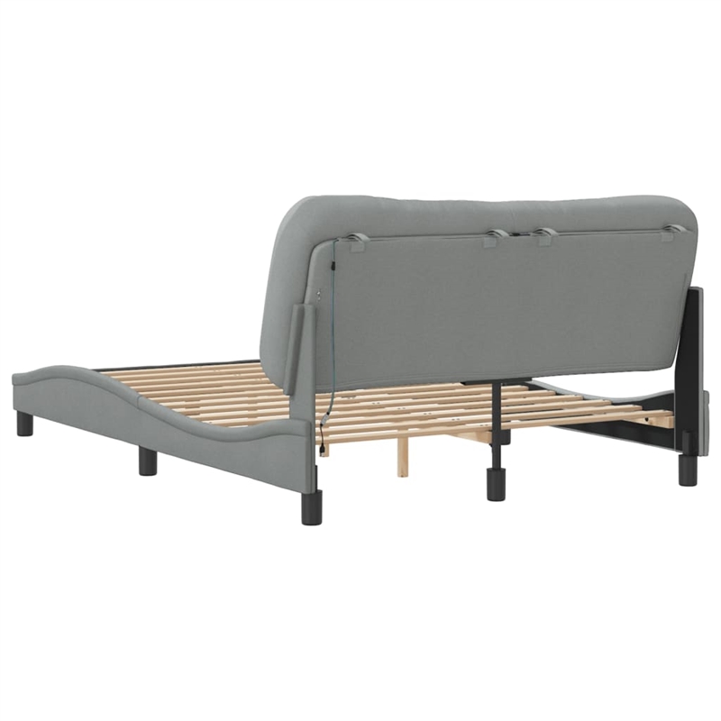 vidaXL Solid Pine Wood Bed Frame with LED in Light Gray