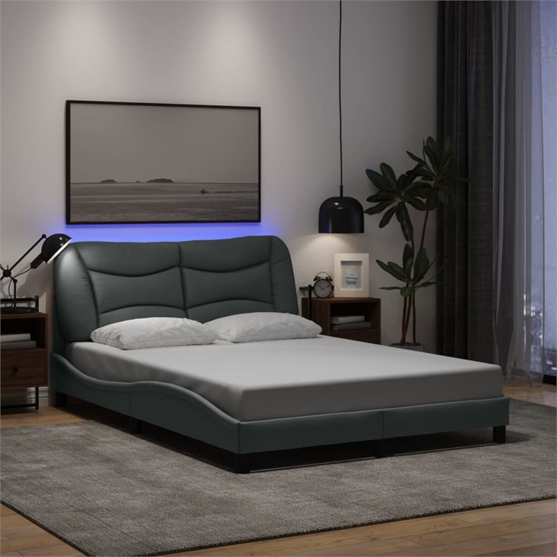 vidaXL Solid Pine Wood Bed Frame with LED in Light Gray