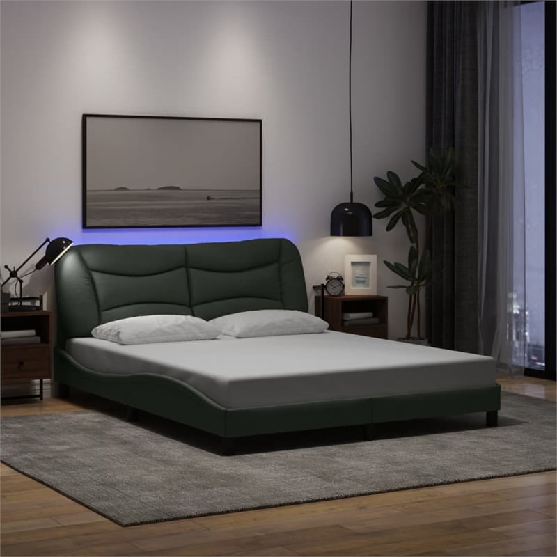 vidaXL Modern Engineered Wood Queen Bed Frame in Dark Gray