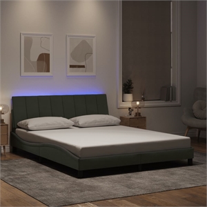 vidaXL Hanko 59.8&quotx79.9&quot Bed Frame with LED without Mattress in Light Gray